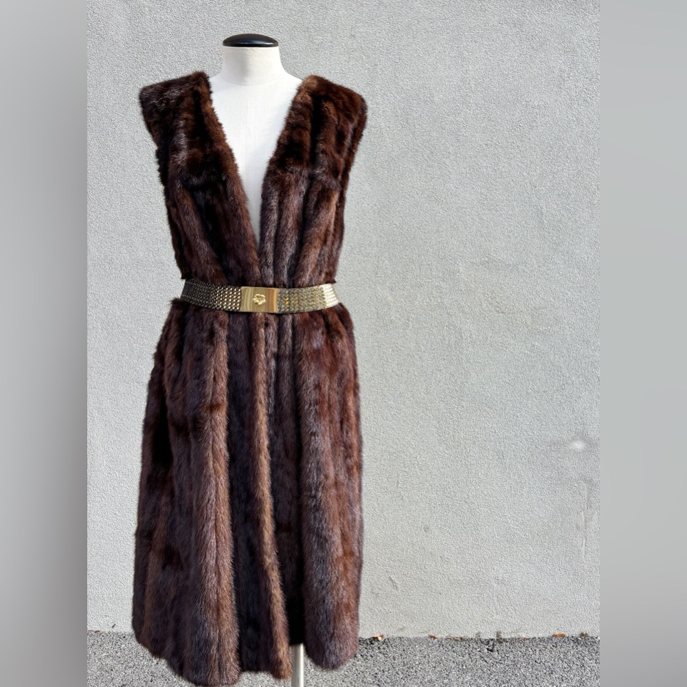 Vintage chocolate mink oversize  sleeve less Fur Coat - Picture 5 of 12